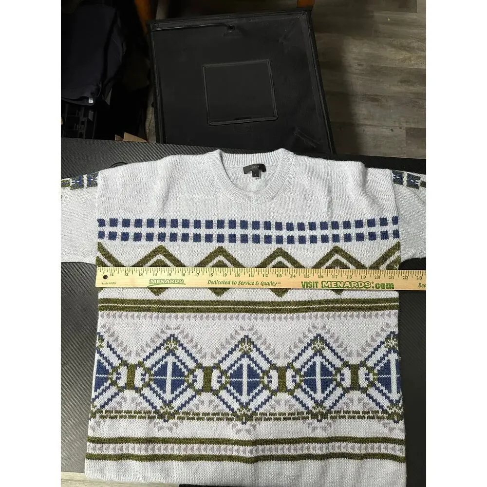 J Crew Abstract Fair Isle Knit Sweater Wool Mohair Blend Crewneck Size Large